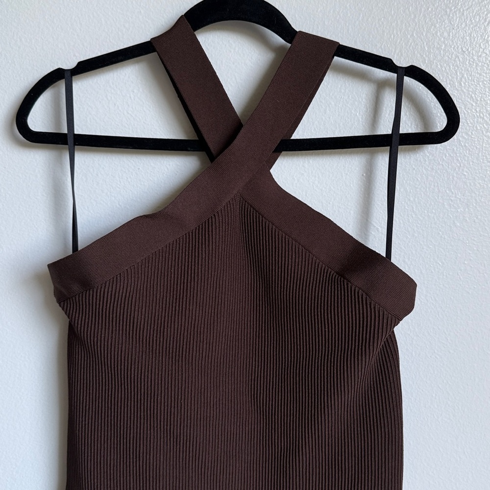 Aritzia Babaton Brown Sculpt Knit Criss Cross Midi Dress, Bodycon, X-Large, XL - Picture 4 of 8
